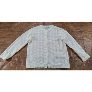 Vintage 60s 70s K-Mart Women's LG 40 Knit Cardigan Grandma Eyelet Ivory